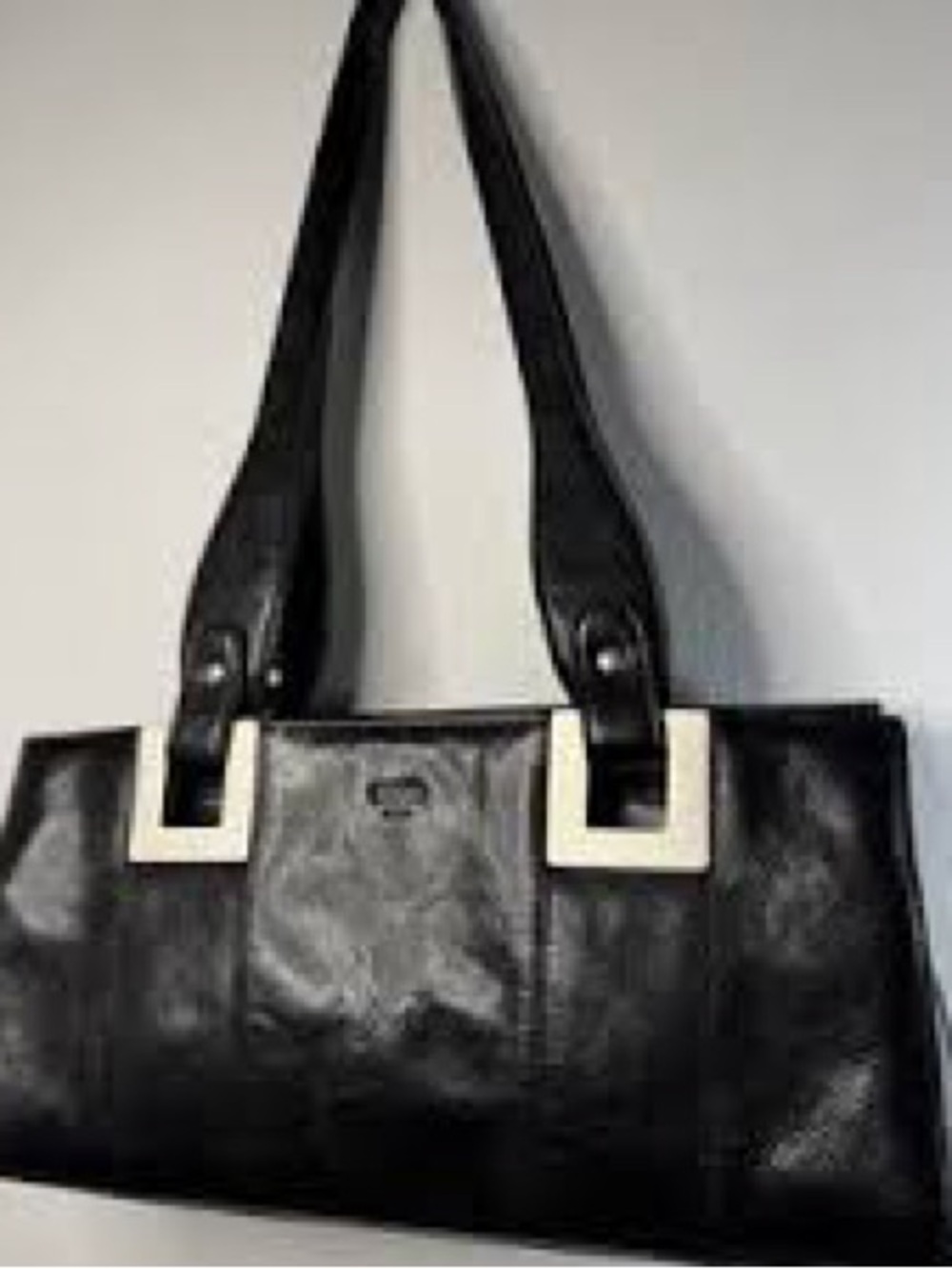 Baci Italy Black Leather Shoulder Bag with Metal Accent